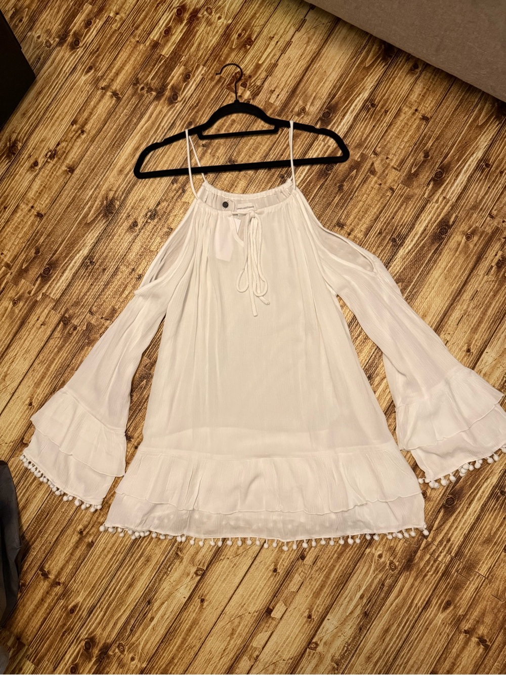 Lovers + Friends White Off-Shoulder Pom Trim Tropical Oasis Dress